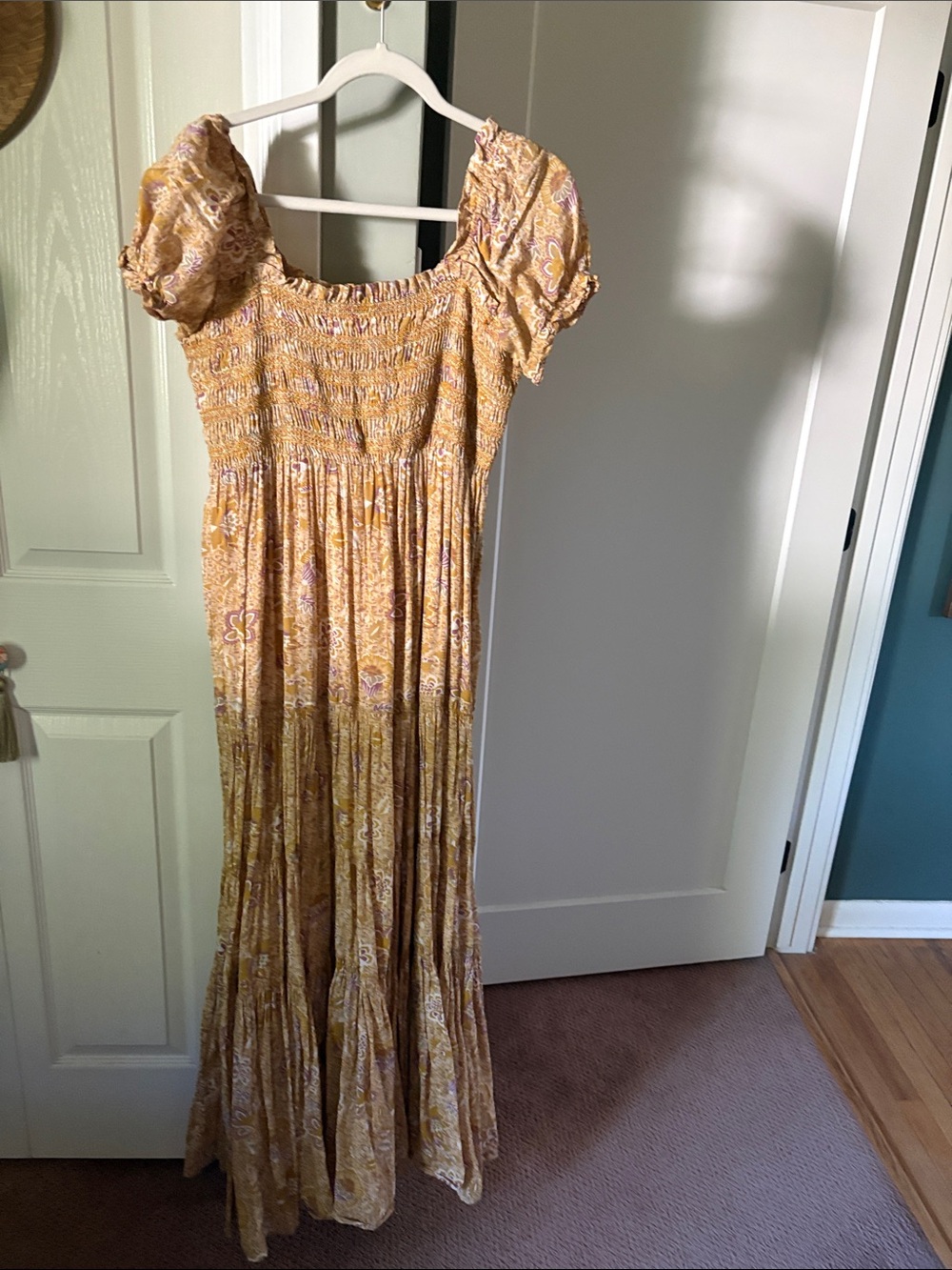 Free People Mustard Paisley Smocked Maxi Dress